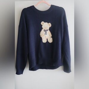 Boutique Navy Blue Teddy Bear Sweater Size: XS